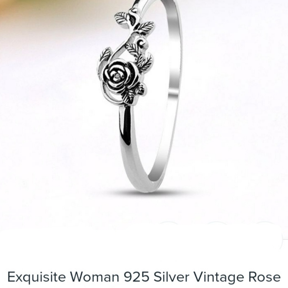 Vintage Black Oxidized Rose Dainty Silver Ring - Picture 5 of 9